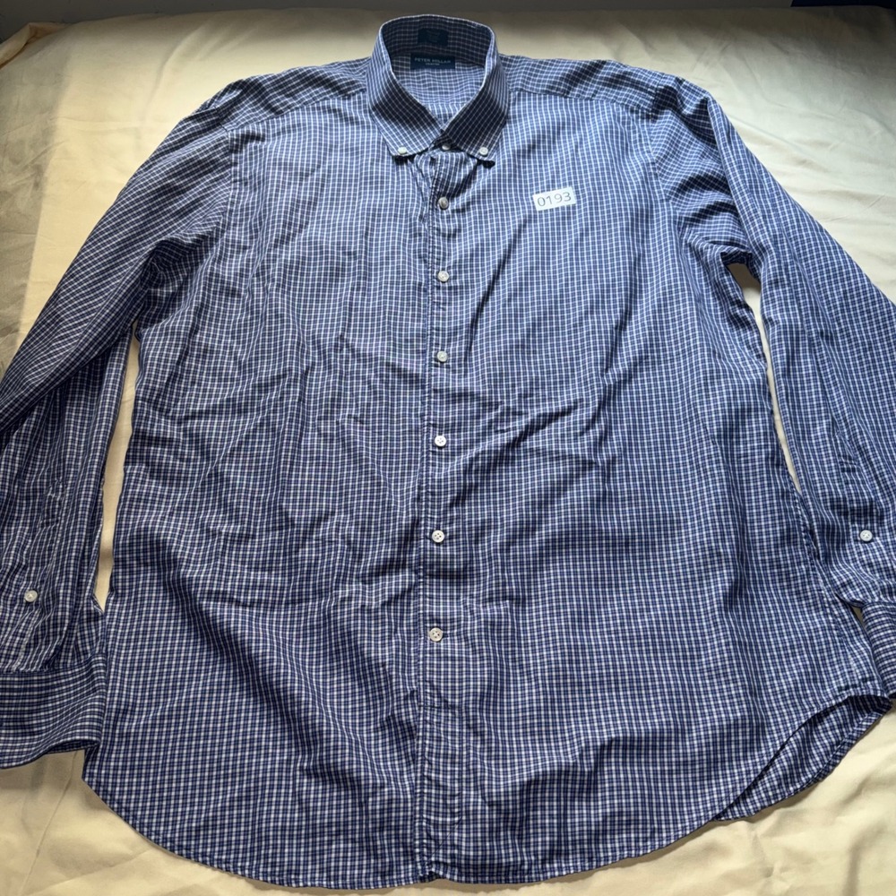 Peter Millar Collection Mens XL Gingham Cotton Button Down Shirt Long Sleeve